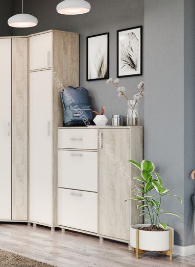 Пенал "Граф" 1-ств. с антресолью (левое исполнение) Перламутр/Дуб баррик