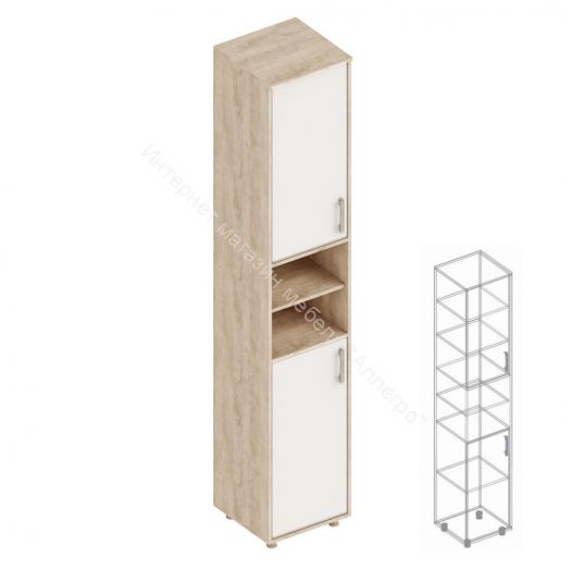 Пенал "Граф" 2-ств. с нишей Перламутр/Дуб баррик