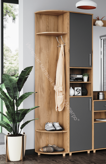 Пенал "Граф" 2-ств. с нишей Тёмно серый/Дуб золотистый