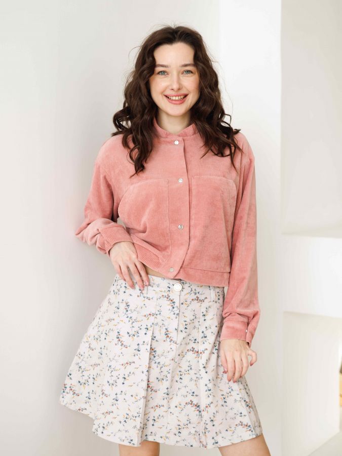 Бомбер из вельвета розовый