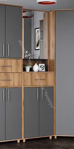 Тумба с зеркалом "Граф" Тёмно серый/Дуб золотистый