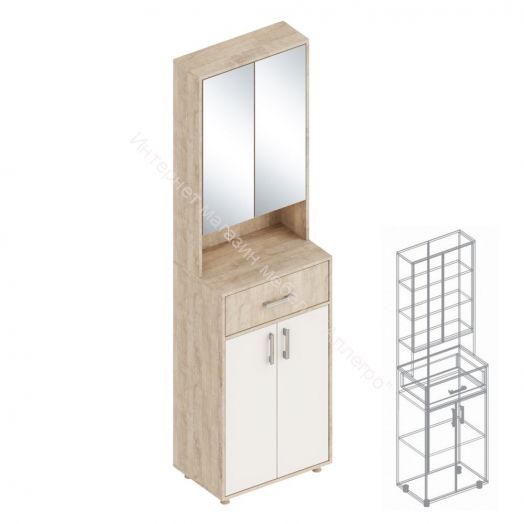 Тумба с зеркалом "Граф" Перламутр/Дуб баррик