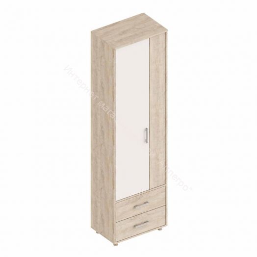 Шкаф "Граф" 2-х створчатый с 2 ящиками Перламутр/Дуб баррик