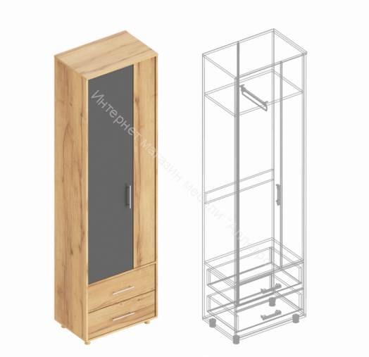 Шкаф "Граф" 2-х створчатый с 2 ящиками Тёмно серый/Дуб золотистый