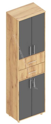 Шкаф "Граф" с 2 ящиками по центру Тёмно серый/Дуб золотистый