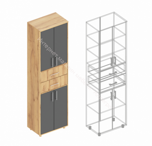 Шкаф "Граф" с 2 ящиками по центру Тёмно серый/Дуб золотистый