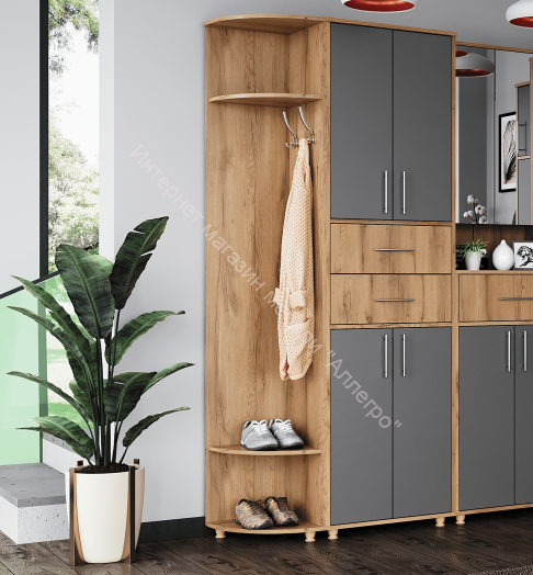 Шкаф "Граф" с 2 ящиками по центру Тёмно серый/Дуб золотистый