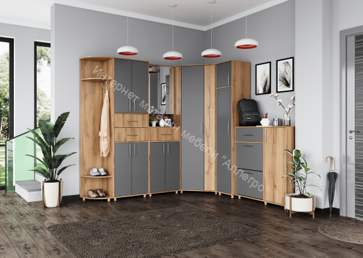 Шкаф "Граф" с 2 ящиками по центру Тёмно серый/Дуб золотистый