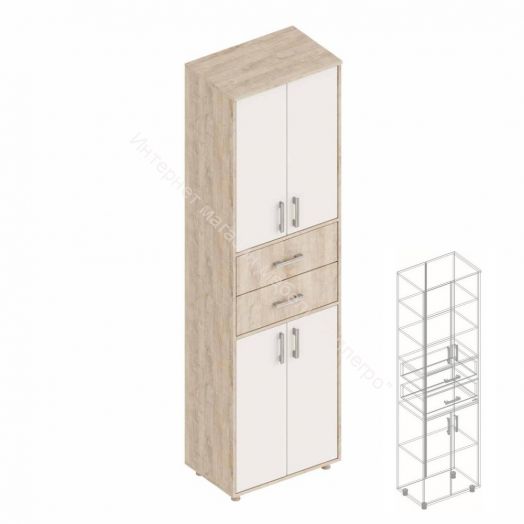 Шкаф "Граф" с 2 ящиками по центру Перламутр/Дуб баррик