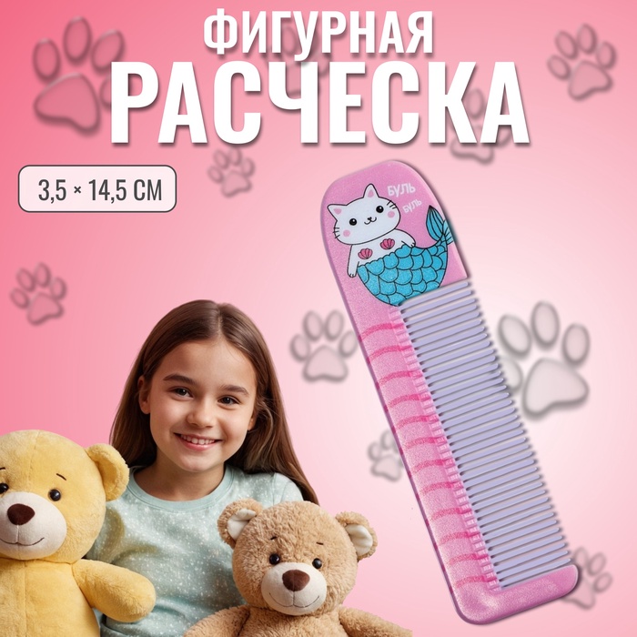 Расчёска фигурная «Кошка-русалка», 14,7 ? 3,7 см