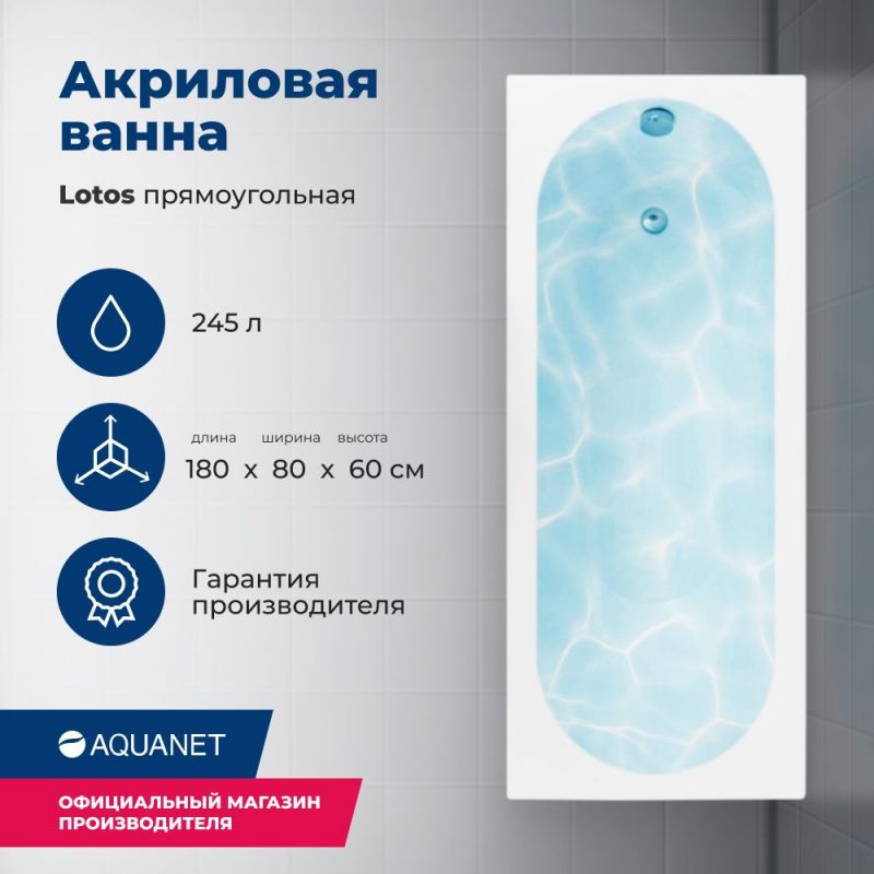 Акриловая ванна Aquanet Lotos 180x80, с каркасом