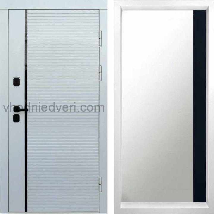Входная дверь Termo-door WHITE LINE - Широкое Зеркало Фацет Черный кварц
