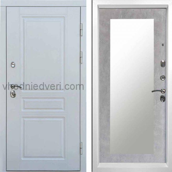 Входная дверь Termo-door Орегон WHITE - Зеркало триумф Бетон светлый