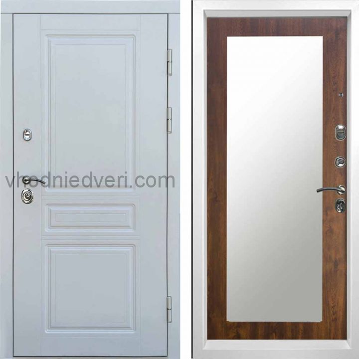 Входная дверь Termo-door Орегон WHITE - Зеркало триумф Дуб