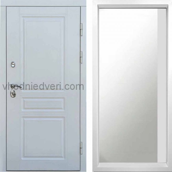 Входная дверь Termo-door Орегон WHITE - Широкое Зеркало Фацет Белый софт