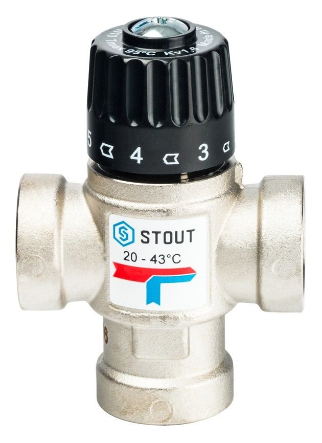 Stout термостатический смесительный клапан 3/4" ВР 20-43°, kvs 1,6 бок.смешение (SVM-0110-164320)