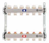 Stout 1" x 3/4" на 8 выходов коллектор для радиаторного отопления из нерж. стали (SMS-0922-000008)