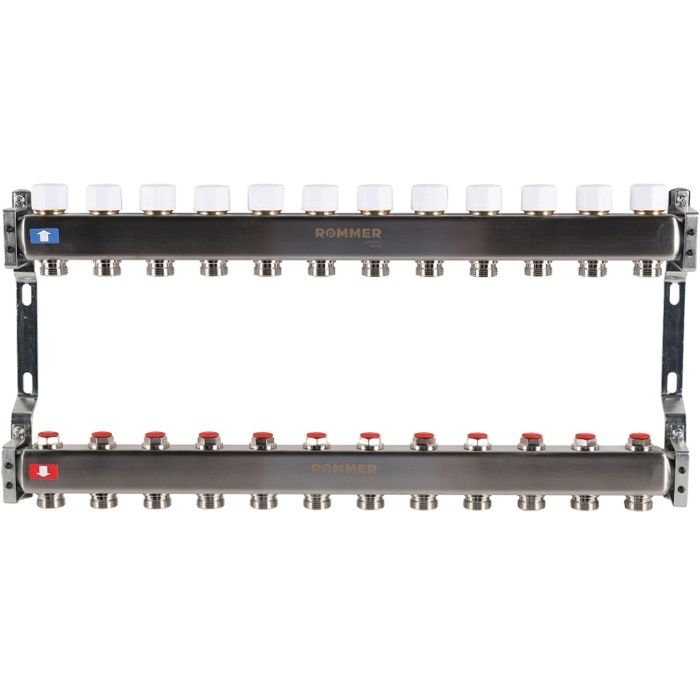 Rommer коллектор 1"x3/4", 12 контуров с запорными клапанами из нерж. стали RMS-3200-000012