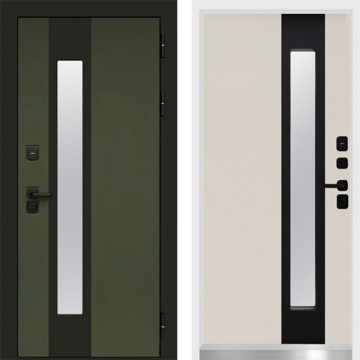 Дверь Входная Termo-door Арктика Грин/Слоновая кость с Терморазрывом и Стеклопакетом, белый короб