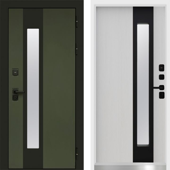 Дверь Входная Termo-door Арктика Грин/Лиственница с Терморазрывом и Стеклопакетом, белый короб