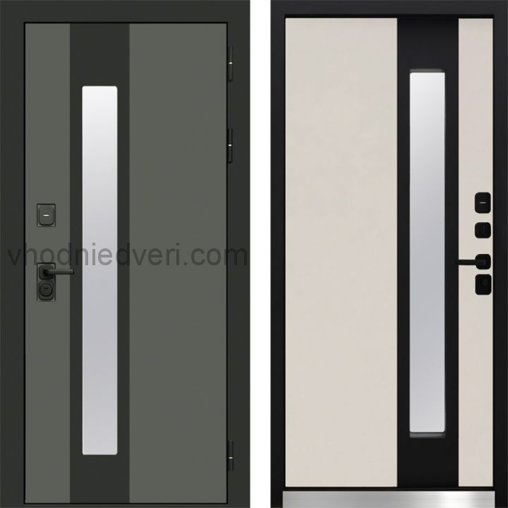 Входная дверь Termo-door Арктика Графит - Слоновая кость с терморазрывом и стеклопакетом