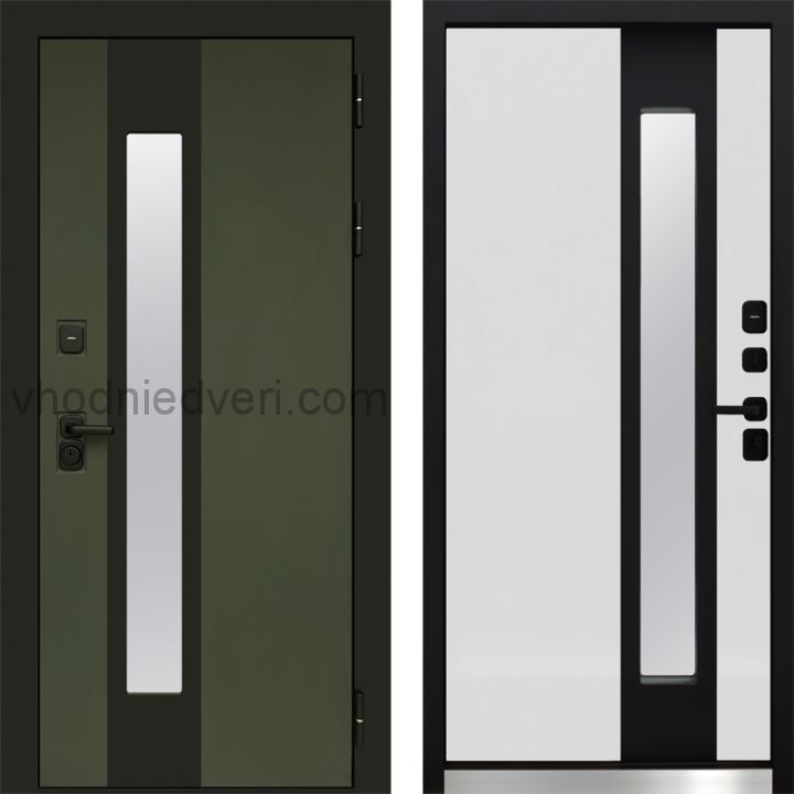 Входная дверь Termo-door Арктика Грин - Белый софт с терморазрывом и стеклопакетом