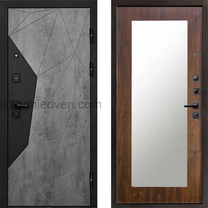 Входная дверь Termo-door Геометрия Бетон - Зеркало триумф Дуб