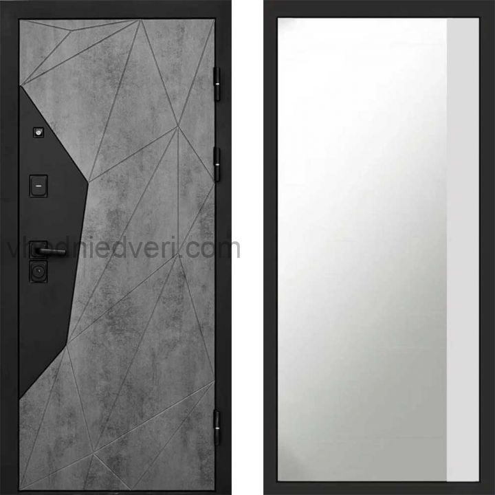Входная дверь Termo-door Геометрия Бетон - Широкое Зеркало Фацет Белый софт