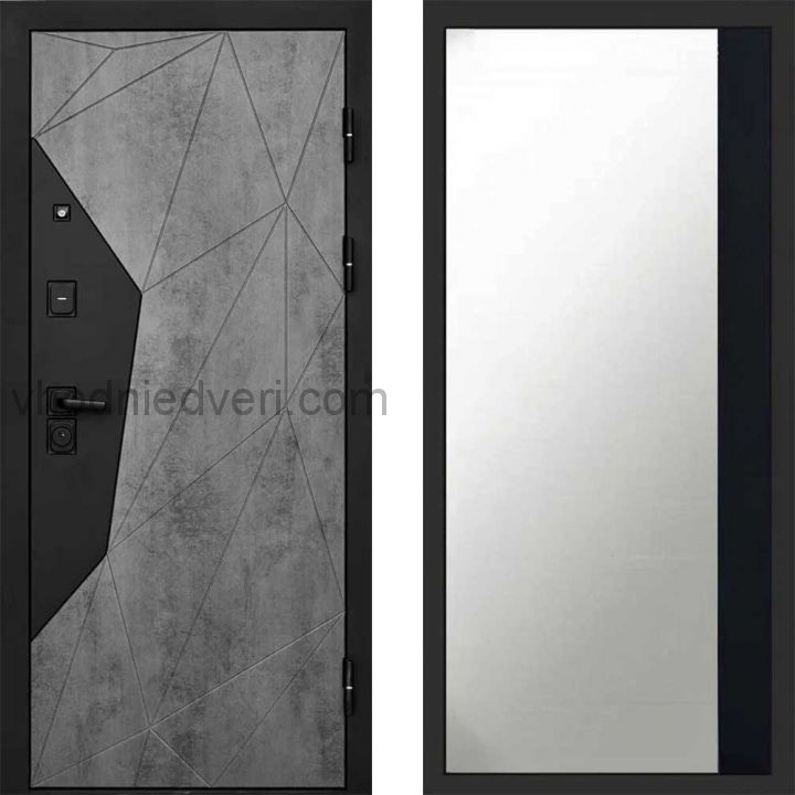 Входная дверь Termo-door Геометрия Бетон - Широкое Зеркало Фацет Черный кварц