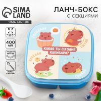 Ланч - бокс квадратный с секциями «Капибара», 14,5 х 6 см