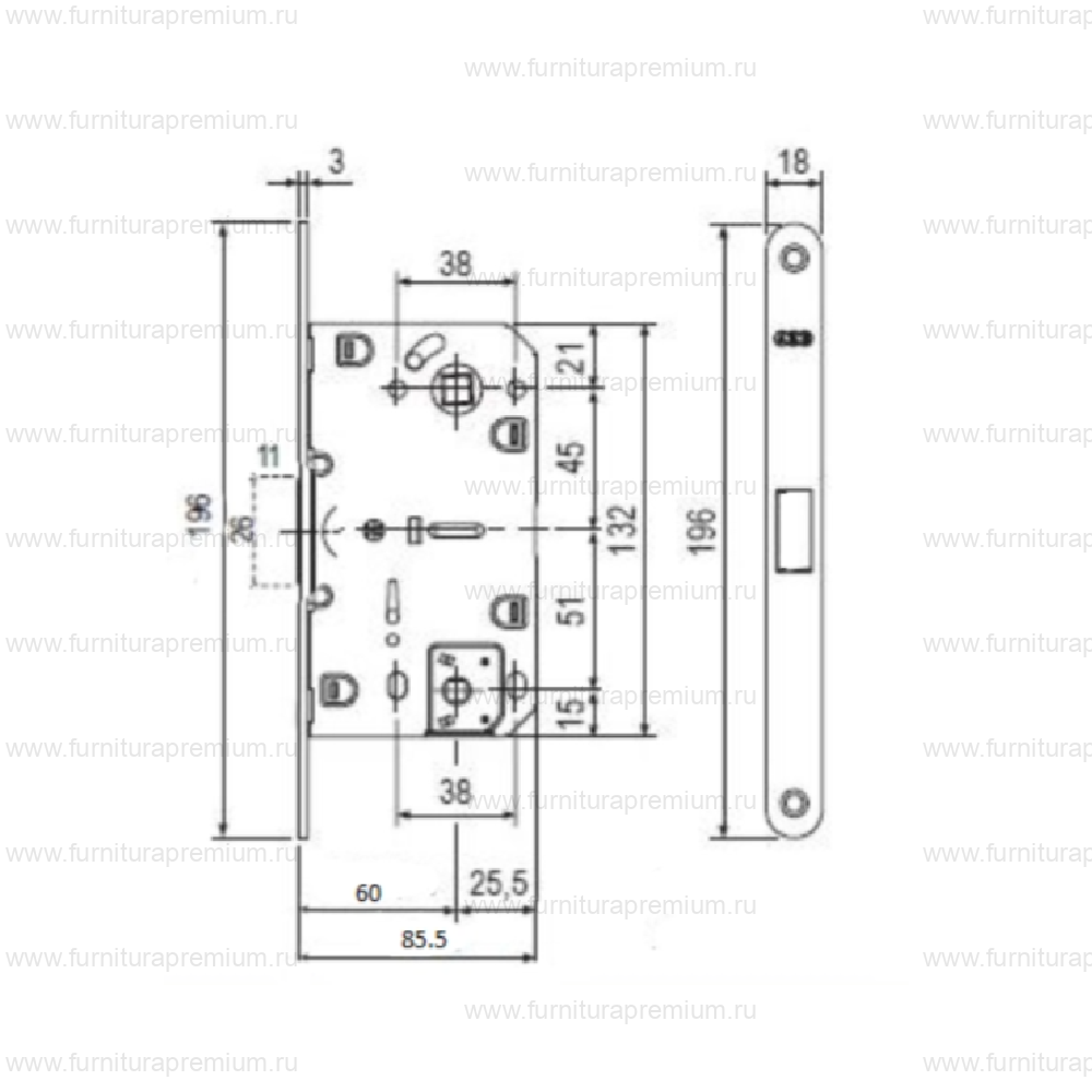 Замок широкопрофильный AGB Mediana Polaris WC (B06102.60) сантехн.