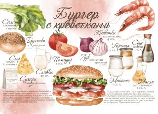 Почтовая открытка Бургер с креветками для посткроссинга, формат A6 145x105 мм, рецепт бургера с креветками