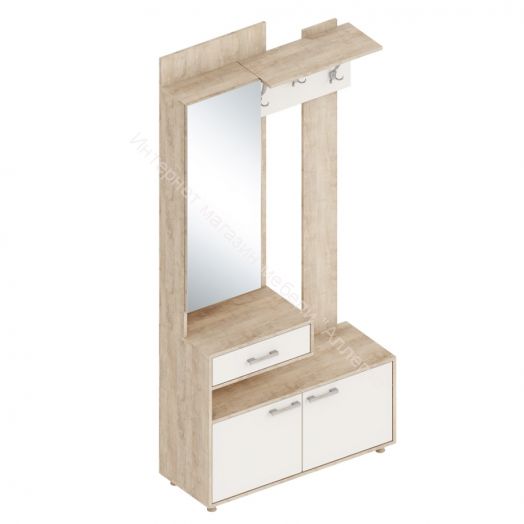 Прихожая "Граф" К-1 угловая с зеркалом Перламутр/Дуб баррик