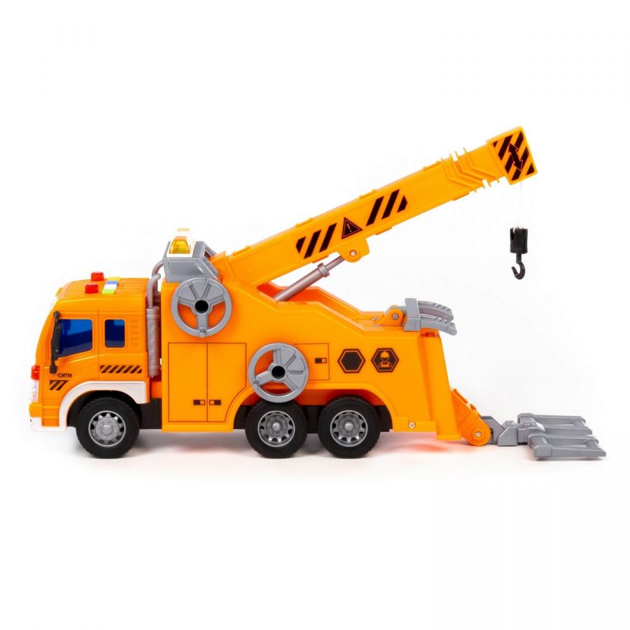 "Сити", автомобиль-эвакуатор №2 инерционный (со светом и звуком) (оранжевый) (в коробке)