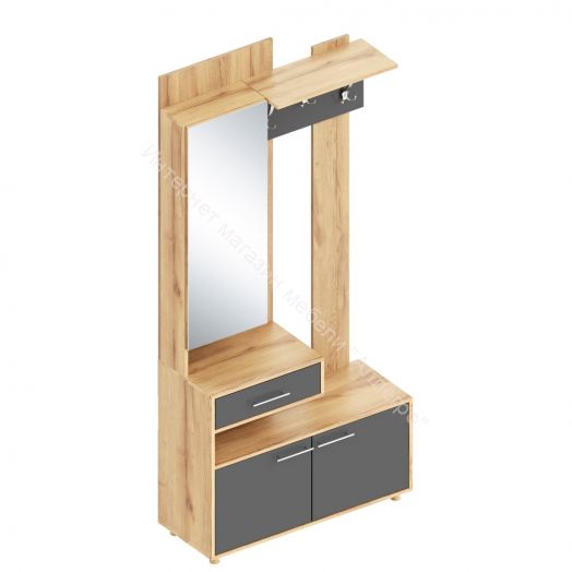 Прихожая "Граф" К-1 угловая с зеркалом Тёмно серый/Дуб золотистый