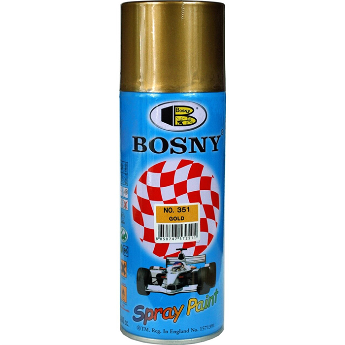 Bosny Акриловая аэрозольная краска "Металлик", название цвета "Золотистый", глянцевая, объем 520мл.