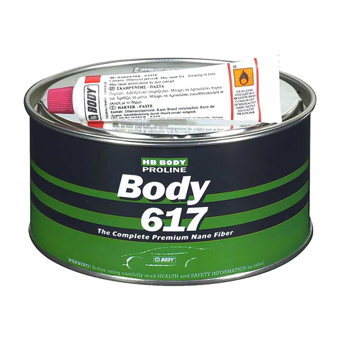 HB Body Шпатлевка PROLINE 617 NANO FIBER POLYESTER FILLER с укороченным стекловолокном, название цвета "Зеленый", объем 1,8кг.