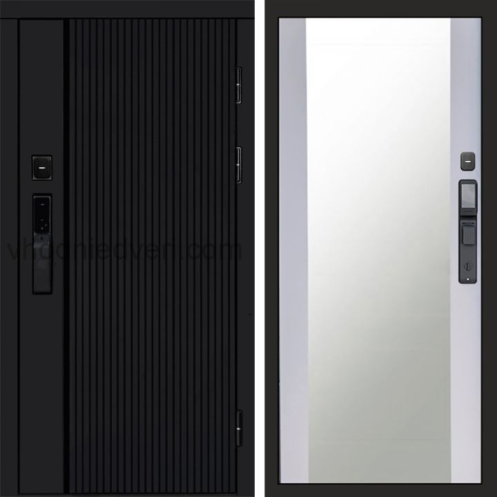 Входная дверь Termo-door УРБАН BLACK с электрозамком - Зеркало Белый софт