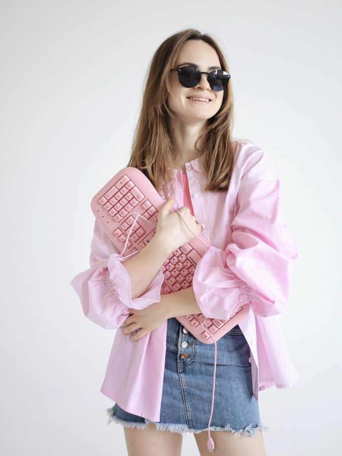 Рубашка розовая в полоску