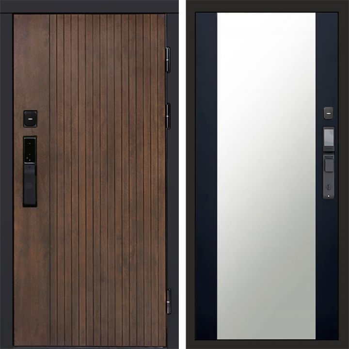 Входная дверь Termo-door ТВИСТ УЛЬТРА с электрозамком Зеркало Черный Кварц+Тонировка