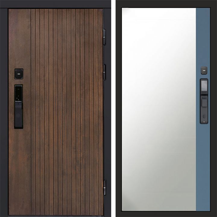 Входная дверь Termo-door ТВИСТ УЛЬТРА с электрозамком Широкое Зеркало Фацет Грей Софт