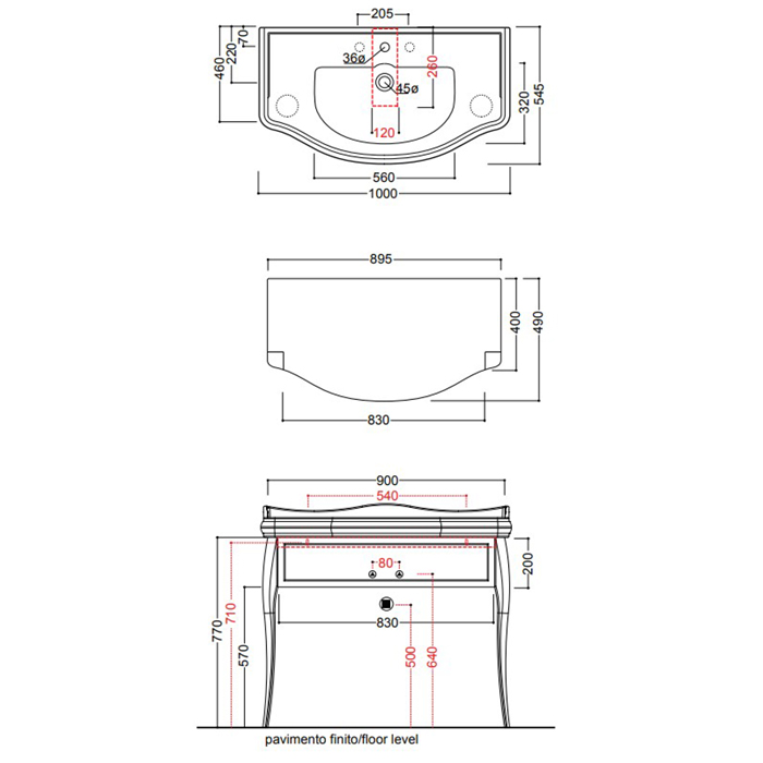 Тумба с раковиной Kerasan Retro  7363K3 100Х54 с ящиком ФОТО