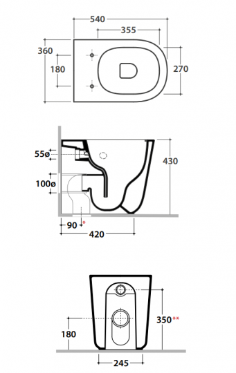 Напольный приставной унитаз Globo Lalita LT001 схема 2