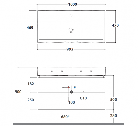Подвесная тумба Globo Plain OP020P 100x47 схема 2