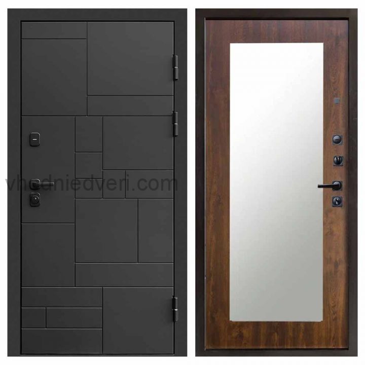 Входная дверь Termo-door Квадро Black - Зеркало триумф Дуб