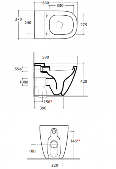 Напольный унитаз Globo Stockholm LA001 58x37 см схема 2