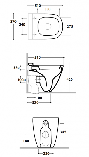 Напольный унитаз Globo Stockholm LA002 51x37 см схема 2