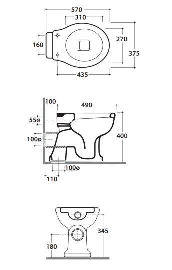Напольный унитаз Globo Paestum PA001 57x37,5 см схема 2 Напольный унитаз Globo Paestum PA001 57x37,5 см схема 2
