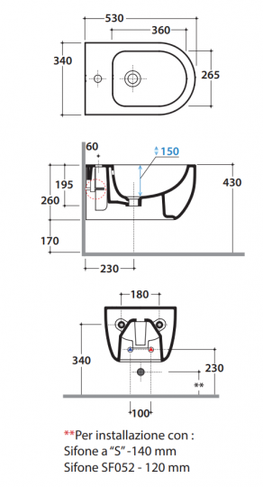 Подвесное биде Globo Mode MES09 схема 2 Подвесное биде Globo Mode MES09 схема 2
