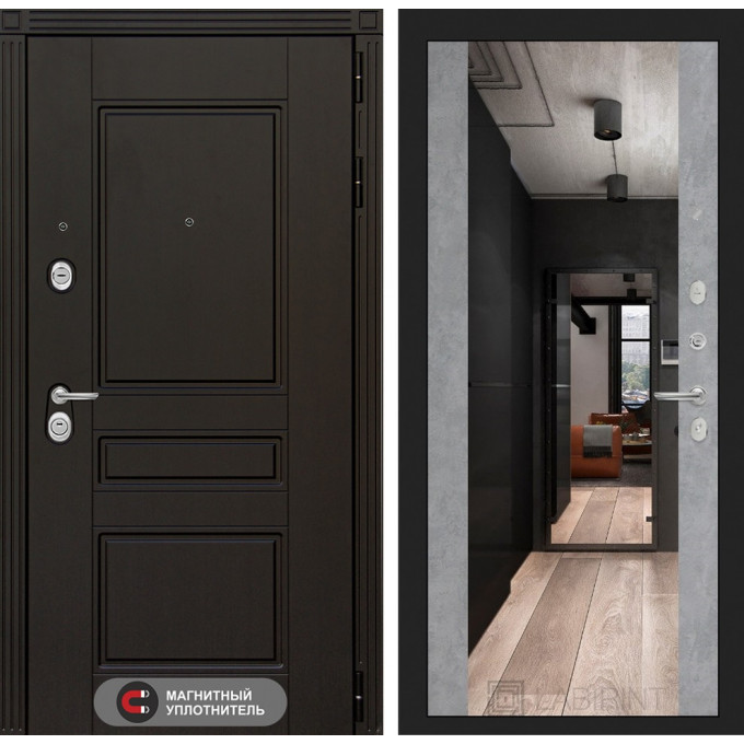 Входная дверь Лабиринт MEGAPOLIS - Зеркало максимум Бетон светлый